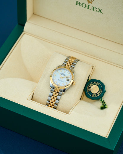 Rolex lady Datejust 28 Two Tone Yellow Gold Mother Of Pearl Dial With Diamonds 279173 2024