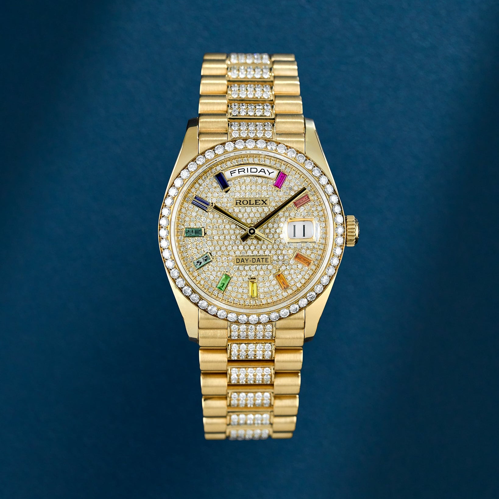 Rolex Day-Date 36 Yellow Gold Diamond Dial Rainbow Markers 128238 2021 ...