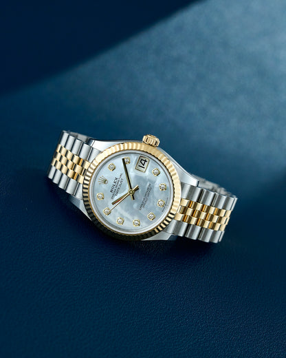 Rolex Datejust 31 Two Tone Yellow Gold Mother Of Pearl Dial With Diamonds 278273 2026