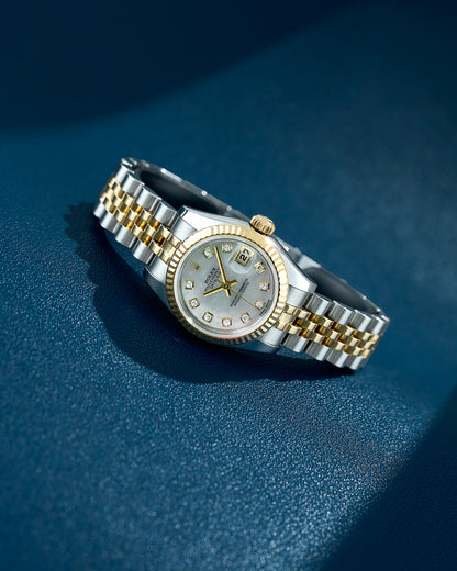 Rolex Lady Datejust 26 Two Tone Yellow Gold Mother Of Pearl With Diamonds 179173 2014