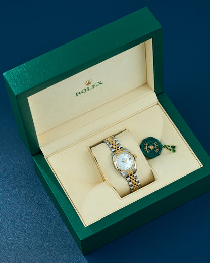 Rolex Lady Datejust 26 Two Tone Yellow Gold Mother Of Pearl With Diamonds 179173 2014