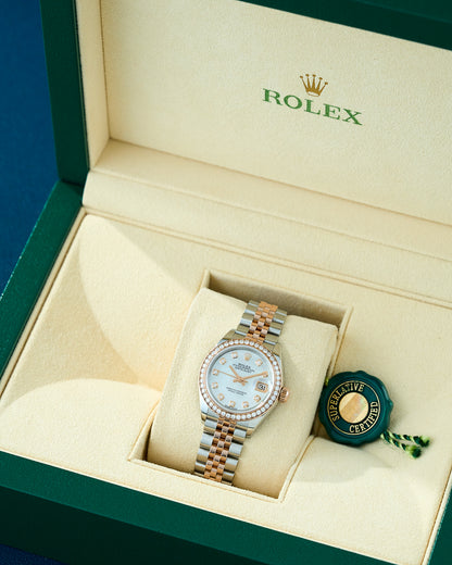 Rolex Lady Datejust 27 Two Tone Rose Gold Mother Of Pearl Dial With Diamond Markers And Bezel 279381RBR 2016