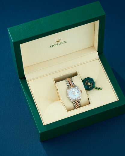 Rolex Lady Datejust 27 Two Tone Rose Gold Mother Of Pearl Dial With Diamond Markers And Bezel 279381RBR 2016