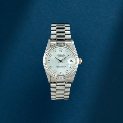 Rolex Datejust 31 Full White Gold Silver Dial With Diamonds 68279 1986