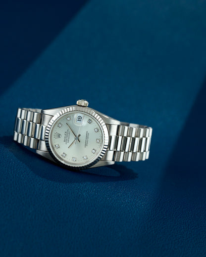 Rolex Datejust 31 Full White Gold Silver Dial With Diamonds 68279 1986