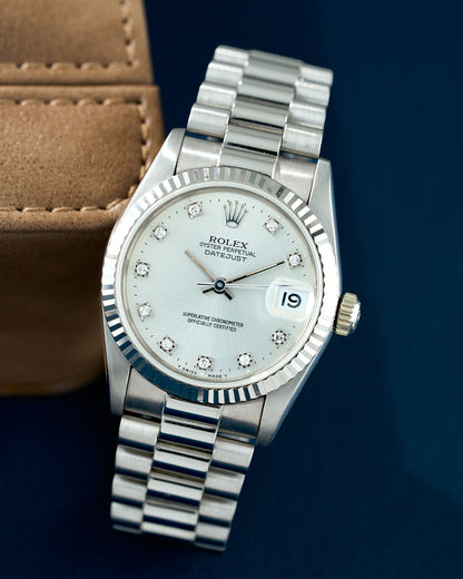 Rolex Datejust 31 Full White Gold Silver Dial With Diamonds 68279 1986