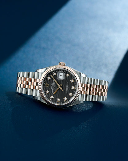 Rolex Datejust 36 Two Tone Rose Gold Rhodium Motif Dial With Diamonds 126231 2024