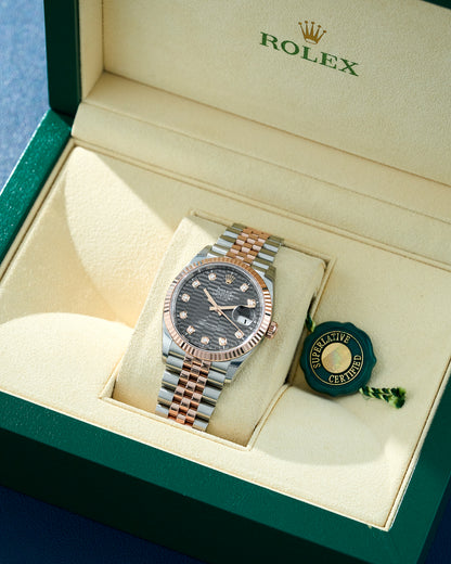 Rolex Datejust 36 Two Tone Rose Gold Rhodium Motif Dial With Diamonds 126231 2024