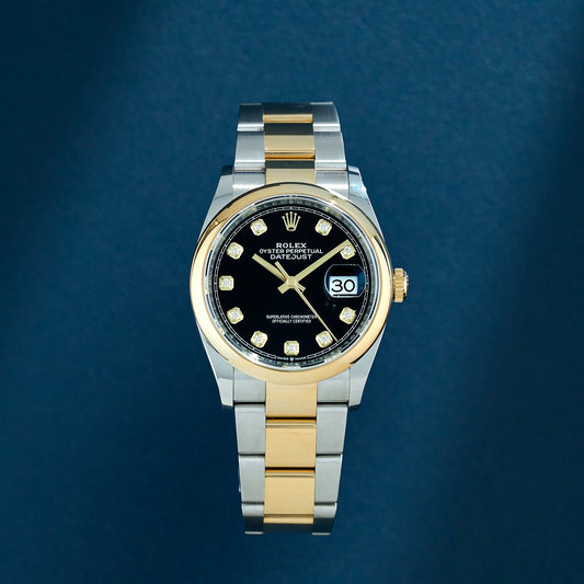 Rolex Datejust 36 Two Tone Yellow Gold Black Dial With Diamonds 126203 2026 (Brand New)