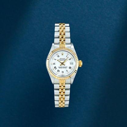 Rolex Lady Datejust 26 Two Tone Yellow Gold White Roman Dial With Diamonds 69173 1991