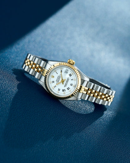 Rolex Lady Datejust 26 Two Tone Yellow Gold White Roman Dial With Diamonds 69173 1991