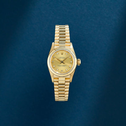 Rolex Lady Datejust 26 Full Yellow Gold Champagne Dial With Diamonds 67198 1994