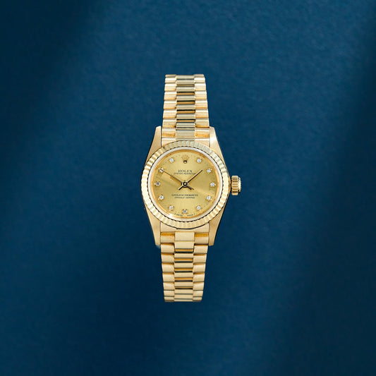 Rolex Lady Datejust 26 Full Yellow Gold Champagne Dial With Diamonds 67198 1994