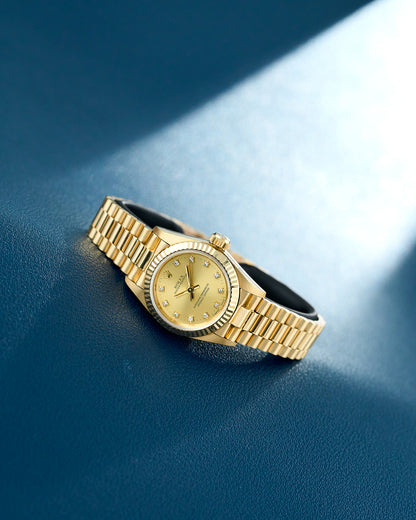 Rolex Lady Datejust 26 Full Yellow Gold Champagne Dial With Diamonds 67198 1994