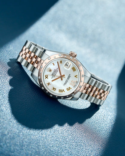 Rolex Datejust 31 Two Tone Rose Gold Mother Of Pearl Roman Diamond VI And Bezel 178341 2012