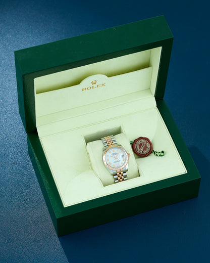 Rolex Datejust 31 Two Tone Rose Gold Mother Of Pearl Roman Diamond VI And Bezel 178341 2012